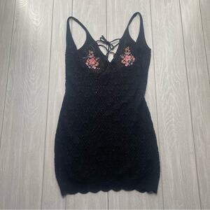Miss Selfridge Women's Black Floral Crochet Knit Mini Dress Size 8-10